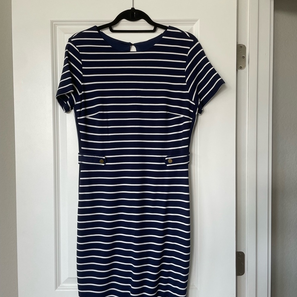 Banana Republic Striped Navy and White Midi Dress